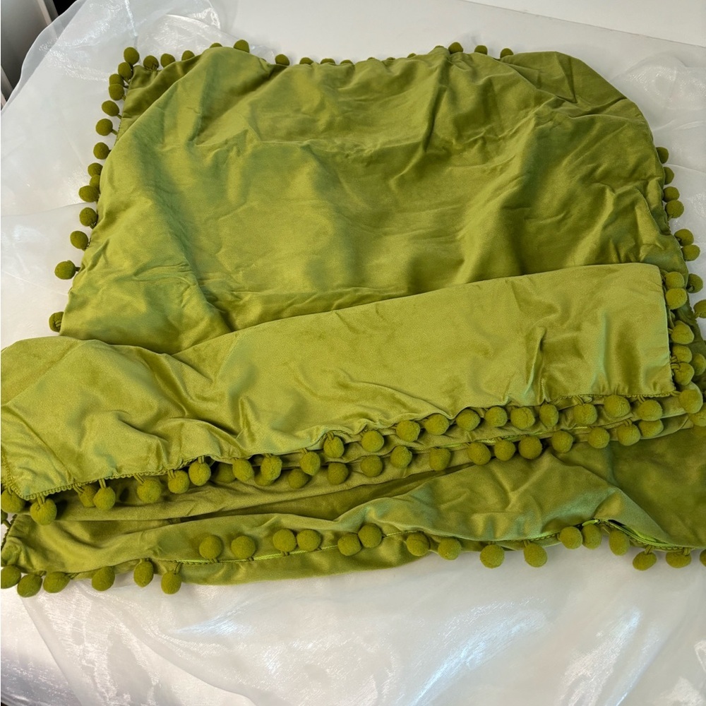 DEZENE Couch Pillow Cases 24x24 Chartreuse: 2 Pack  Soft Pom-Poms Velvet Square - Picture 9 of 9